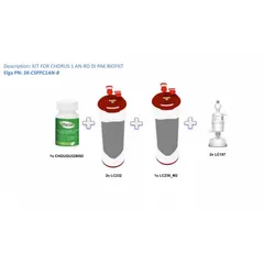 Replacement consumable spare parts and filters kit for ELGA Chorus 1 Analytical Research water purification systems. Maintains ultrapure water quality for sensitive laboratory applications such as chromatography, spectroscopy, and cell culture.