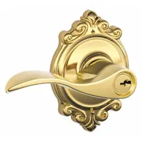 This office lever lockset is constructed of brass with a Bright Brass, Clear Coated finish. It features an F81 function, allowing key locking from the outside and free egress from the inside. Suitable for interior commercial doors where privacy is not required, such as offices, storage rooms, or utility rooms
