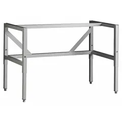 Stationary base stand for supporting fume hood carts and laboratory benches. Constructed of white epoxy-coated steel for corrosion and chemical resistance. Overall dimensions: 35 in wide, 32 in deep, 34 1/2 in high. No doors.