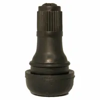 Snap-in tire valve stem with L-shape and 180° stem angle for installation in confined wheel positions. Features a 0.305-32 thread size, standard bore, and black rubber construction. Suitable for automobile tire applications