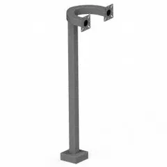 Carbon steel pedestal with black powder-coated finish, designed for mounting dual-head card readers in gate operator access control systems. Features a 10 in x 12 in base and includes carriage bolt hardware for secure installation.