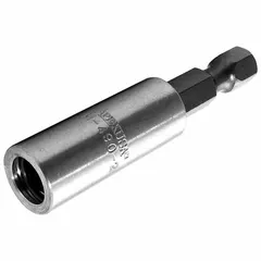 This APEX bit holder is designed for power tools, featuring a 1/4-inch hex shank and a magnetic tip for secure bit retention. It is compatible with 1/4-inch hex-shank bits and is suitable for fastening and drilling tasks in assembly and maintenance applications. Not rated for impact drivers.