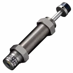 This industrial shock absorber from BANSBACH is constructed from steel and rated for a force of 47.1 N. It is used to decelerate and dampen impact forces in applications such as automation, packaging, and material handling systems.