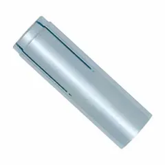Steel drop-in anchor with zinc-plated finish, 5/8 in diameter and 2 in overall length. Coarse thread type. Used for creating threaded connections in solid concrete or masonry for mounting fixtures, equipment, or structural elements.