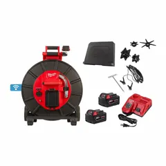 This 200 ft cable reel is a component of the M18 Modular Pipeline Inspection System. It enables wireless video transmission for remote viewing during pipe inspections. Suitable for plumbing, municipal, and industrial maintenance applications.