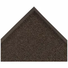 Heavy-duty indoor/outdoor scraper mat with loop pile construction. Measures 3 ft x 60 ft with a 3/8 in thickness and flat edge. Made of polypropylene over vinyl. Suitable for high-traffic entryways to capture dirt and moisture.