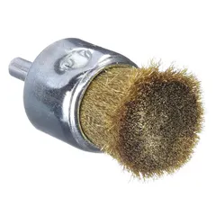 This WEILER end brush features crimped brass fill with a 0.005 in diameter, designed for nonsparking light cleaning of soft metals. With a 1/2 in brush diameter and 1/4 in shank, it is suitable for deburring, cleaning, and surface preparation in environments where spark prevention is required.