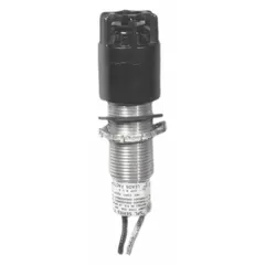 Green LED pilot light from the Contender Series, designed as a single-piece unit for 3/4 in panel mounting. Provides a clear visual indicator for equipment status or operational conditions in industrial control panels and automation systems.