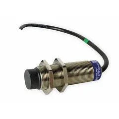 Shielded inductive cylindrical proximity sensor with PNP output and non-terminated cable. Operates on 12-48V DC supply. Used for non-contact detection of metal objects in industrial automation and material handling applications.