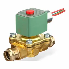 This REDHAT solenoid valve is a 2-way, 2-position normally closed type with a 3/4 in pipe size. It operates on 12V DC and features a watertight coil enclosure for use in damp or washdown environments. The high-flow design suits on/off control of liquids and gases in industrial fluid systems, irrigation, and process automation.