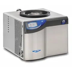 Benchtop freeze dryer for lyophilizing heat-sensitive materials. Operates at -50°C with 3/4 hp motor and 8 L dry ice holding capacity. Includes 3-wire electrical cord with plug. Drying chamber and purge valve not included.