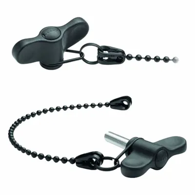 ELESA Hand Knob: Wing, Plastic, 200 mm Nominal Tether Lg, M10 Thread, 20 mm Thread Lg - Tethered Wing Knobs with Threaded Stud