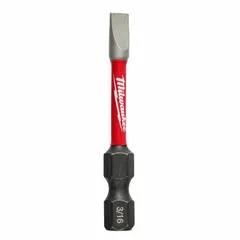 Slotted-head impact bit with 3/16" imperial size and standard hex shank. Made from alloy steel for impact driver use. Sold in a 25-pack. Suitable for driving screws in wood, metal, and drywall.