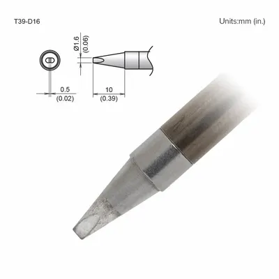 HAKKO T39-D16 Soldering Tip, Chisel, 1.6 mm W, 10 mm Lg - T39 Series Soldering Tips
