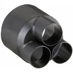 Black heat shrink breakout boot with a 1.7-inch inner diameter before shrinking and 0.9-inch after shrinking. Used to seal and protect cable splices and terminations, providing environmental sealing and strain relief at cable breakout points in industrial electrical installations.