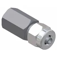 Steel compression fitting coupling with 5/8 in OD compression end and FNPT threaded end. Used in buriable gas piping systems to connect tubing to threaded pipe, providing a leak-tight seal