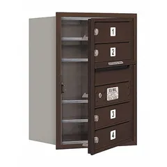 Horizontal multi-unit mailbox with 4 lockable doors, designed for recessed mounting. Measures 23 7/8 in H x 17 in W x 16 1/2 in D. Suitable for apartment buildings, condominiums, or commercial facilities requiring individual secure mail compartments.