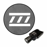 This 50 W white-laser LED projector casts a diagonal-with-lines pattern onto floors to mark pedestrian walkways or equipment zones. The unit includes the projector with lens. It provides a visual boundary without physical barriers, enhancing safety in industrial or commercial environments