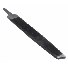 This tapered single-cut rectangular file features a bastard cut for general-purpose stock removal on steel and non-ferrous materials. Measuring 8 inches without tang, 13/16 inches wide, and 1/8 inch thick, it has four cut edges for precision metal filing, deburring, and shaping in industrial machining and fabrication.