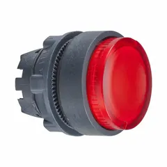 Illuminated extended-length push-button operator from the XB5 series. Momentary action with a red actuator. Non-metallic construction. 22 mm mounting size. Suitable for control panel applications requiring visual status indication.