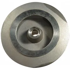This closed-design impeller is made of 316 stainless steel for corrosion resistance. It is a replacement component for Dayton chemical-resistant centrifugal pumps, used in applications handling corrosive fluids.