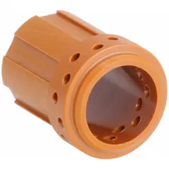 Swirl ring for machine-type plasma torches, compatible with Hypertherm PAC123M, PAC123T, PAC125M, and PAC125T series. Directs and stabilizes gas flow around the electrode to maintain a consistent arc during plasma cutting of conductive metals.