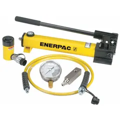 Hydraulic ram and pump set with 10-ton nominal capacity and 2 1/8 in cylinder stroke. Includes RC102 cylinder and P392 pump. Used for lifting, pressing, and holding loads in industrial maintenance, construction, and manufacturing applications requiring controlled hydraulic force.