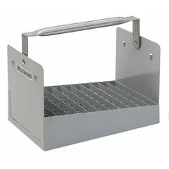 Steel caddy with 77 compartments designed to organize and store 1/2 in pipe nipples. Dimensions: 6 5/8 in H, 10 1/2 in W, 7 in Lg. Used in industrial settings for sorting nipples by length, facilitating quick access during plumbing, HVAC, or maintenance tasks.