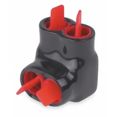Aluminum multitap connector for splicing or tapping multiple conductors in dry locations. Single-sided entry design simplifies wiring in junction boxes, panelboards, and industrial control enclosures. Accepts wire sizes from 14 AWG to 4 AWG.