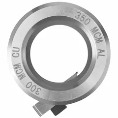 This stripping bushing is designed for use with the DEWALT DCE151 XR tool. It accommodates THHN/XHHW wire types, with a maximum wire size of 300 MCM and a bushing size of 350 MCM. Suitable for stripping insulation from aluminum and copper wire in electrical applications.