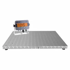 Imperial floor scale with a 60 x 60 in stainless steel platform. Provides 2 lb readability and weighing in ounces. Equipped with an RS-233 connection port. Suitable for heavy-duty industrial weighing applications such as receiving, shipping, and production floor weighing.
