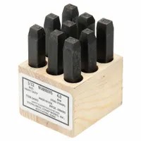 YOUNG BROS. STAMP WORKS Hand Stamp Kit: 0 thru 9 (6 doubles as 9), 5/32 in Character Ht, Steel (MPN 04093)