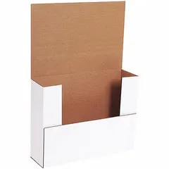 White corrugated cardboard mailer with single-wall construction and ECT-32-B board test. Inside dimensions 11 x 8-1/2 x 3 inches. Easy-fold closure for quick assembly. Suitable for shipping documents, small parts, or lightweight products.