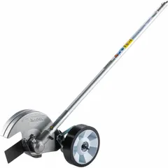 Edger attachment for use with compatible Makita power heads. Overall width 5 1/8 in, overall length 34 1/2 in. Converts a power head into a dedicated edger for creating clean edges along lawns, driveways, and walkways.