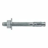 Zinc-plated steel wedge anchors for fastening to concrete. 1/4 in diameter, 1/4"-20 thread size, 2 1/4 in overall length. Pack of 100. Suitable for securing structural steel, machinery, and equipment in indoor applications