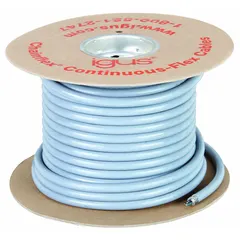 Shielded continuous flexing tray cable with 16 AWG conductors, 3 conductors, and PVC jacket. Minimum bend radius factor 7.5 x OD for fixed installation, 8 x OD for flexible applications. Suitable for exposed run in cable trays and continuous flexing in automated machinery.