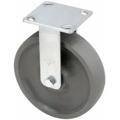 Rigid plate caster with no brake and elastomer wheel. Wheel diameter 8 in, wheel width 2 in, mounting height 9 1/2 in. Maintenance-free design for straight-line movement in industrial carts, racks, and equipment.