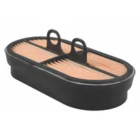 Round-oval engine air filter with channel flow design. Overall height 2 9/16 in. Used to protect engines by trapping airborne contaminants, ensuring clean air intake for combustion. Compatible with Case IH vehicles