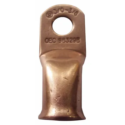 WESTWARD Lug: Crimpable Side Terminal, Crimp/Solder, Copper, 4 ga, 3/8 in Stud Size - Crimpable Side Terminal Lugs
