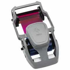 Full-color ribbon for ID card printers, yielding 200 prints per roll. Compatible with manufacturer part number ZC31-000C000US00. Used for printing images and text on plastic ID cards in applications such as employee badges, student IDs, and membership cards.