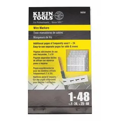 Sheet of preprinted wire marking labels with black legends on white background, numbered 1 through 48. Made of vinyl coated cloth for identification of wires in industrial wiring, panel building, and electrical maintenance applications.