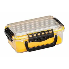 This single-compartment small parts box is made of clear plastic for visual identification of contents. It measures 9 inches by 5 1/4 inches by 3 5/8 inches and is not electrostatic discharge conductive. Suitable for organizing hardware, fasteners, or craft supplies in general storage applications.