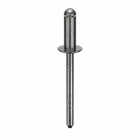This domed-head blind rivet has a 0.188-inch diameter, 1 13/16-inch overall length, and 1/2-inch body length. It is designed for general-purpose fastening where access is limited to one side, commonly used to join sheet metal, plastics, and composites. Supplied in a 250-piece pack