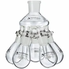 Colorless round glass distilling flask with 100 mL capacity. Features a 24/40 compatible stopper size. Used in rotary evaporators for solvent removal, concentration, and distillation in laboratory settings.