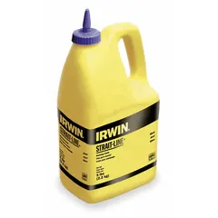 Blue marking chalk for use with chalk lines. The 5-pound container features a flip-top cap for controlled dispensing. Suitable for marking visible lines on rough surfaces such as concrete, wood, and metal in construction and layout applications.