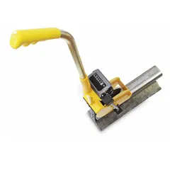 Mechanical measuring wheel for rail track distance measurement. Features a single wheel with polyurethane tread, fixed handle, metal frame, and plastic components. Measures in yards with a 99,999 yd range. Suitable for outdoor rail track applications.