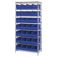 QUANTUM STORAGE SYSTEMS Bin Shelving: 36 in x 18 in x 74 in, 1 Sided, 28 Bins, Open, Shelf Bin, Blue (MPN WR8-463BL)