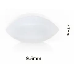 Egg-shaped stir bar made of Alnico for strong magnetic coupling. Measures 9.5 mm overall length and 4.7 mm diameter. White finish is autoclavable for sterilization. Suitable for mixing in round-bottom laboratory vessels.