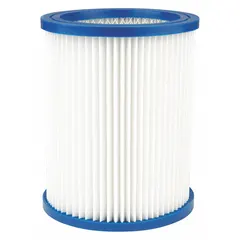 Standard dry-pickup paper cartridge filter for Fein shop vacuums. Compatible with Fein models 9-20-24, 9-20-25, and 9-20-26. Designed for collecting general dry debris in workshop and construction site cleanup.