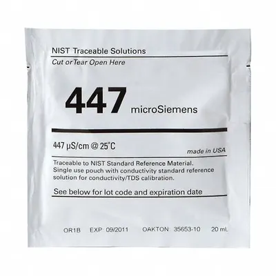OAKTON Conductivity Calibration Solution: ACS, 20 mL Volume, Liquid, 447 microsiemens - Conductivity Standards